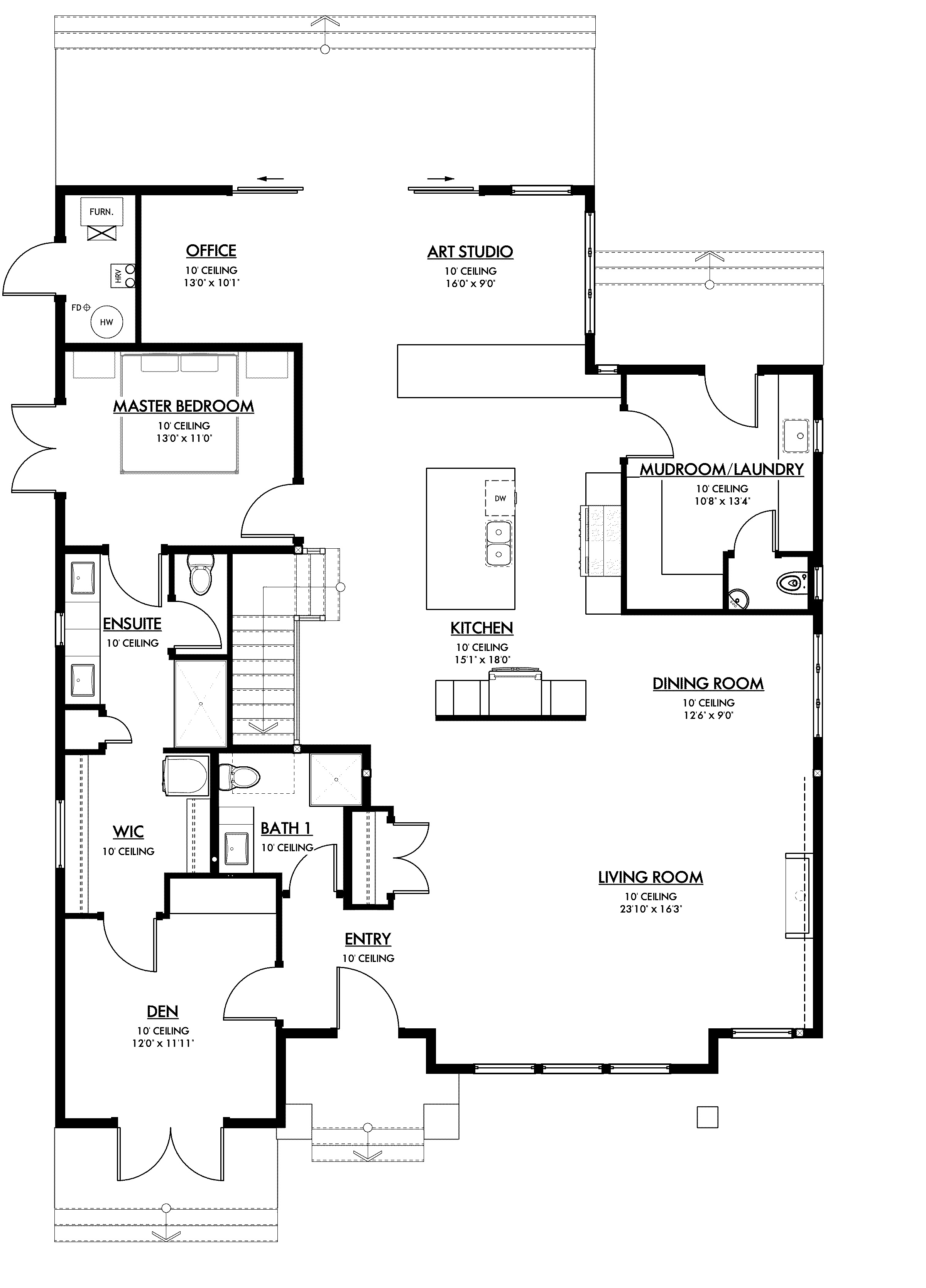 First floor plan drawing for Cadder Avenue House + Carriage House