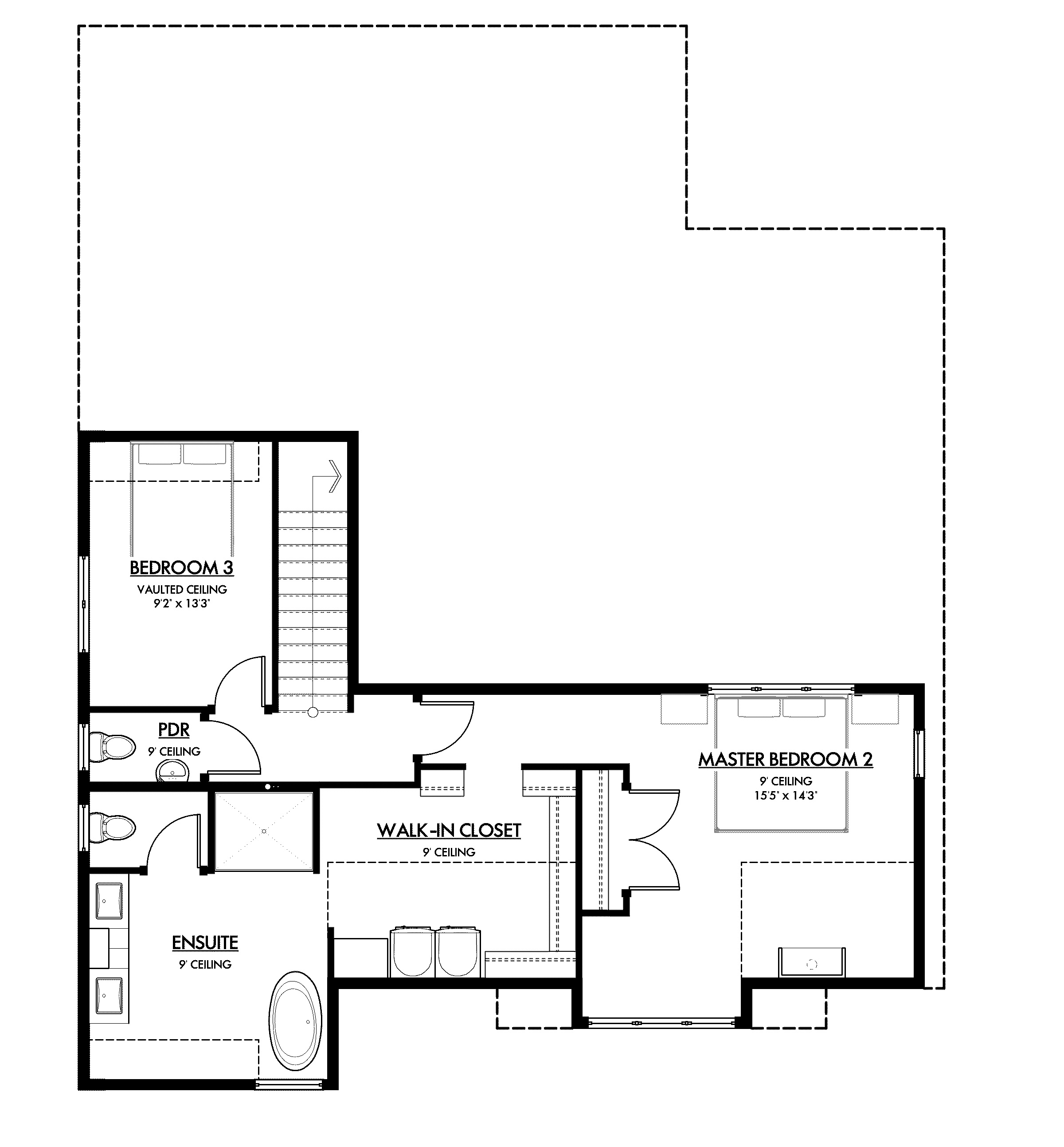Second floor plan drawing for Cadder Avenue House + Carriage House