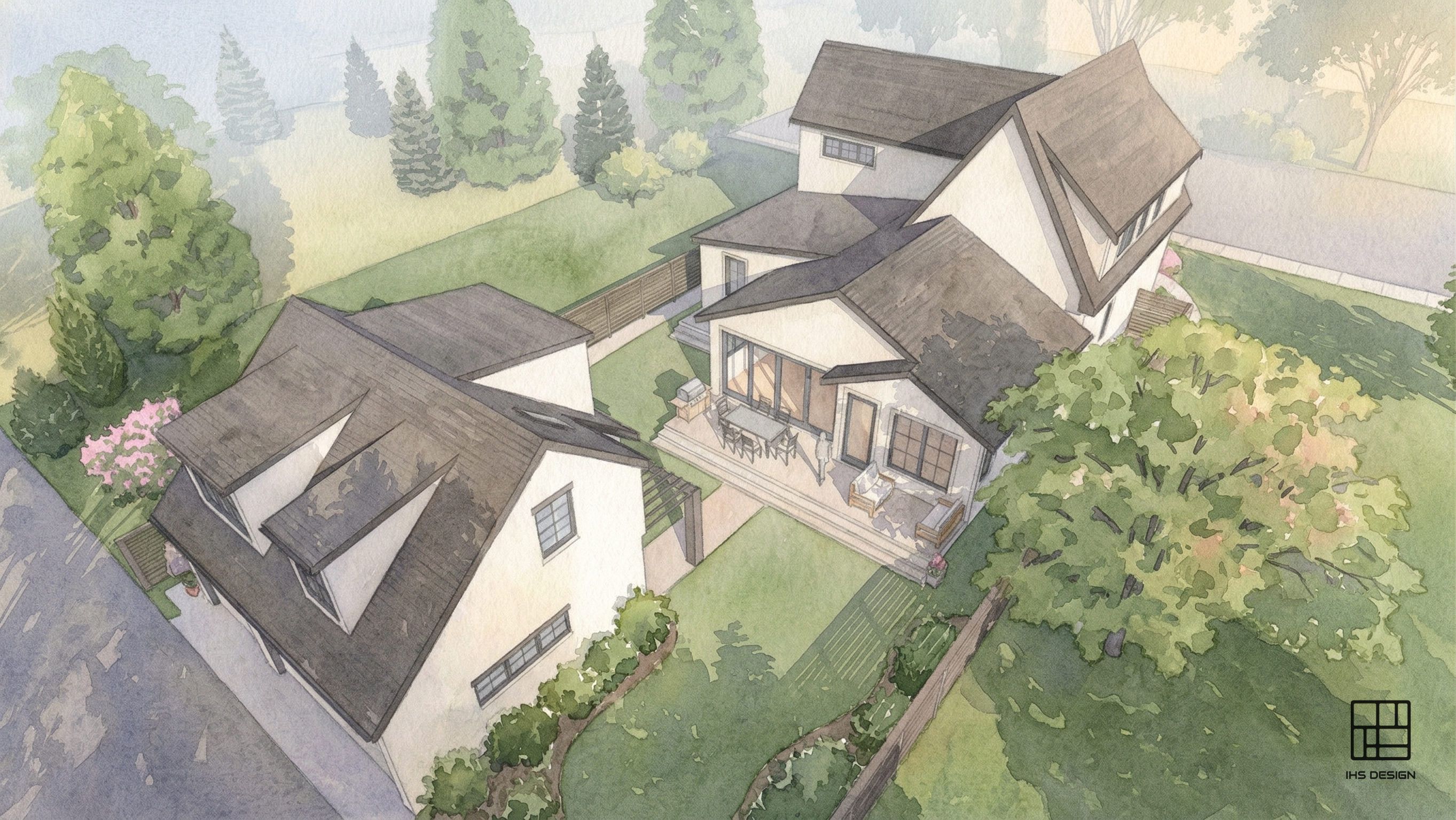 Site rendering for Cadder Avenue House + Carriage House