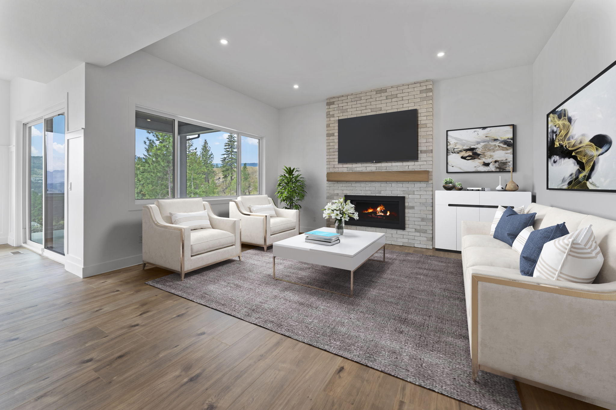 Living room with fireplace at Copper Ridge Residence