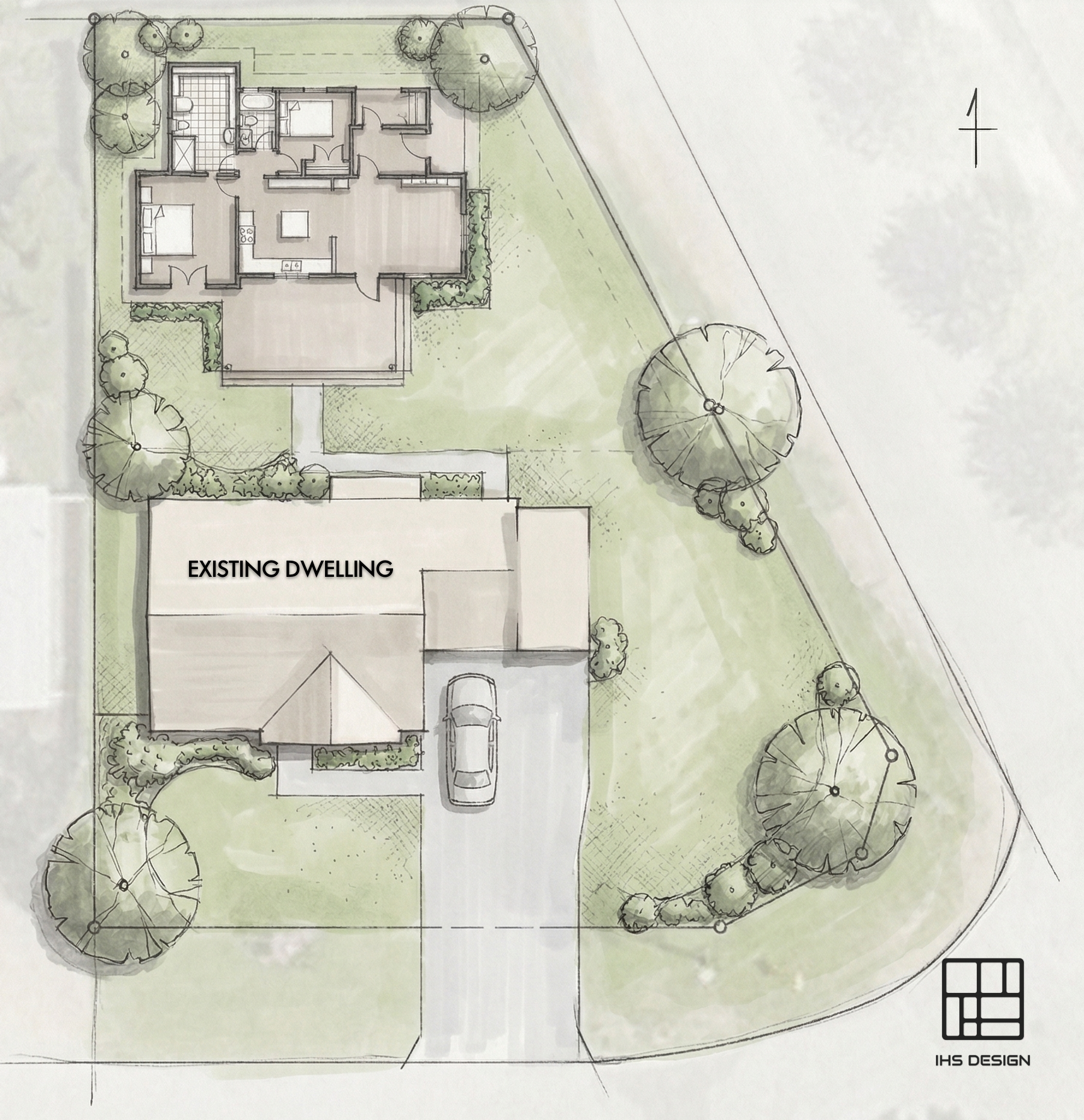 Site plan showing the existing dwelling and rear infill home at Creekside
