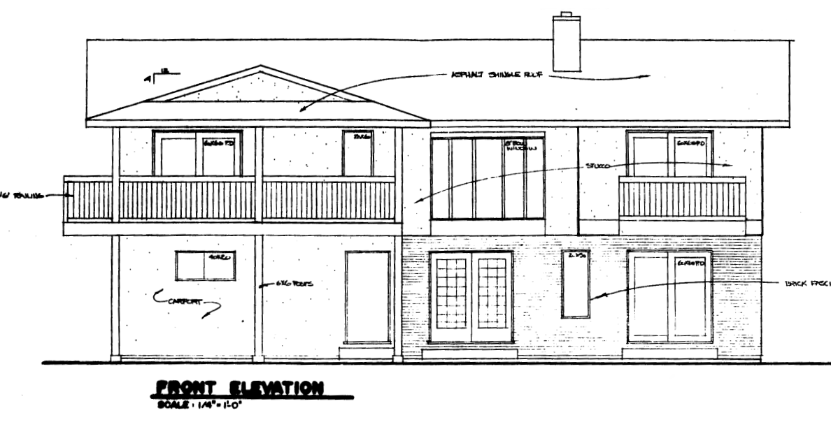 Original front elevation drawing for Gregory Road Residence