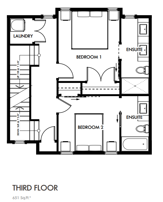 Bedroom level plan for Inkar Road Townhomes