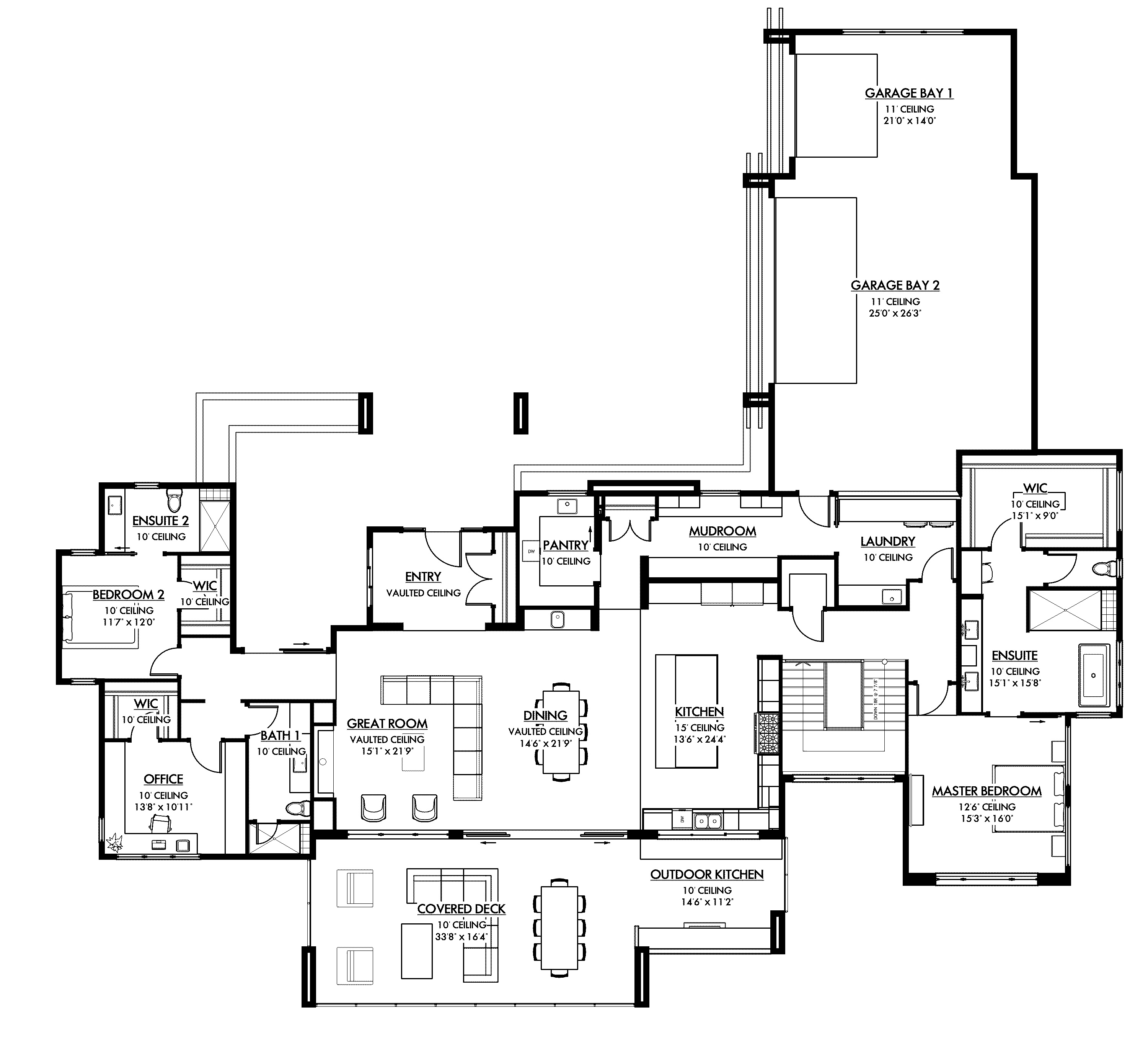Main floor plan drawing for Monck Park Residence
