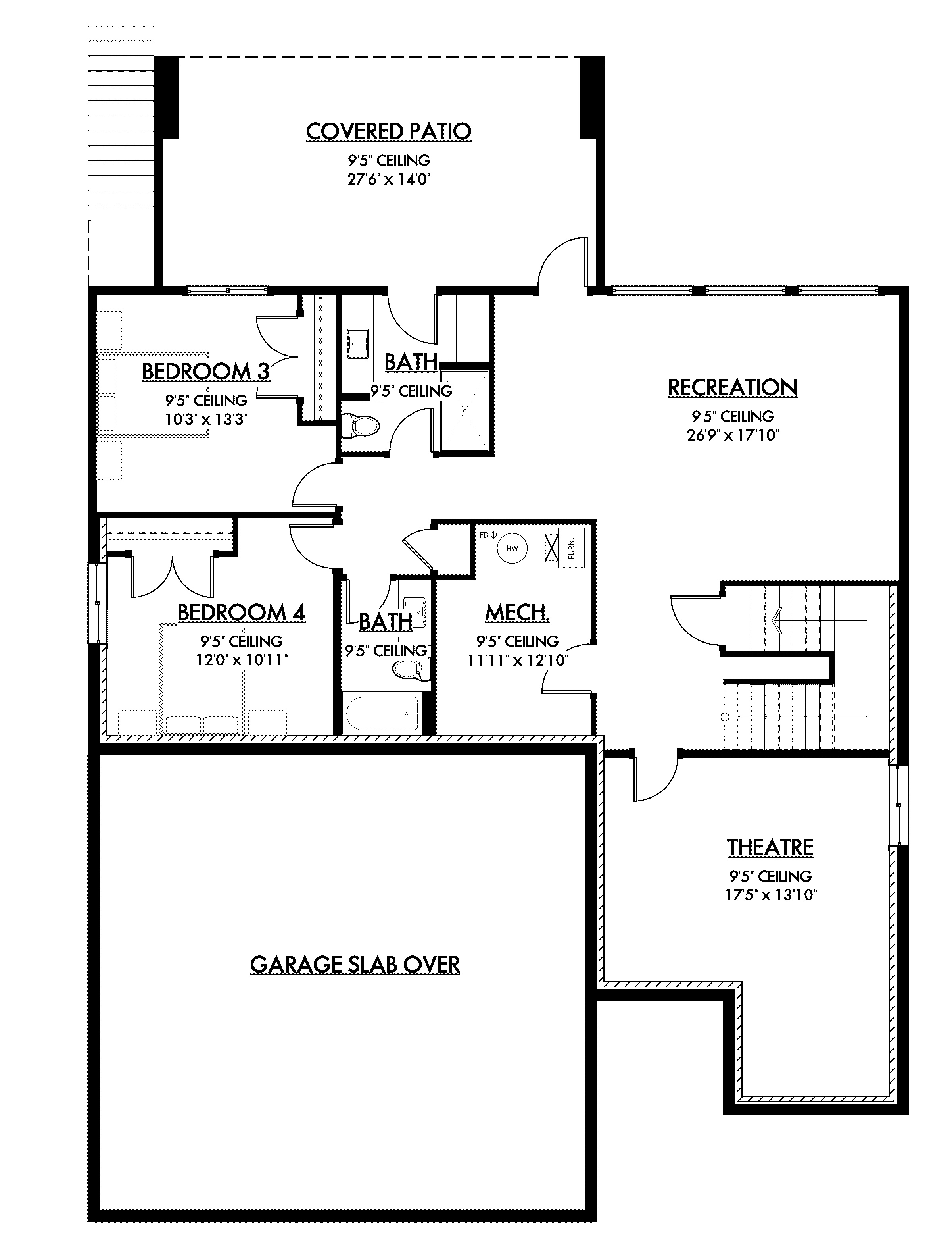 Basement floor plan drawing for Pinnacle Ridge Residence