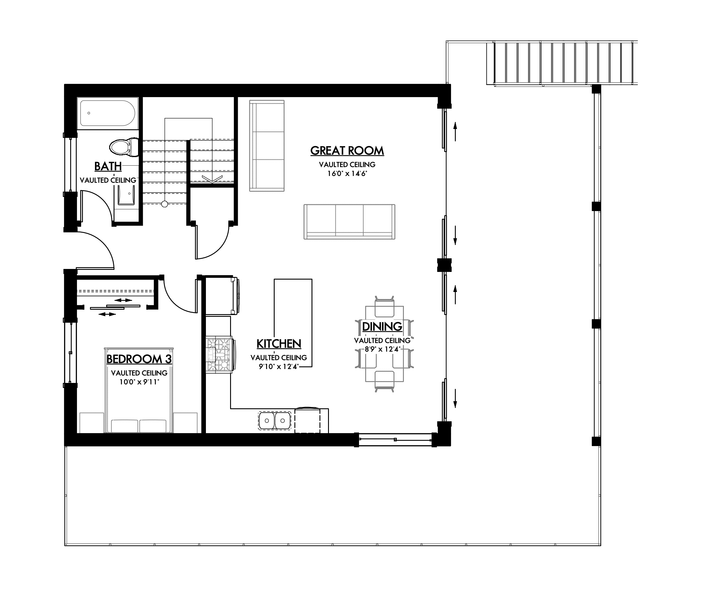 Upper level floor plan drawing for Sugar Lake Cabin
