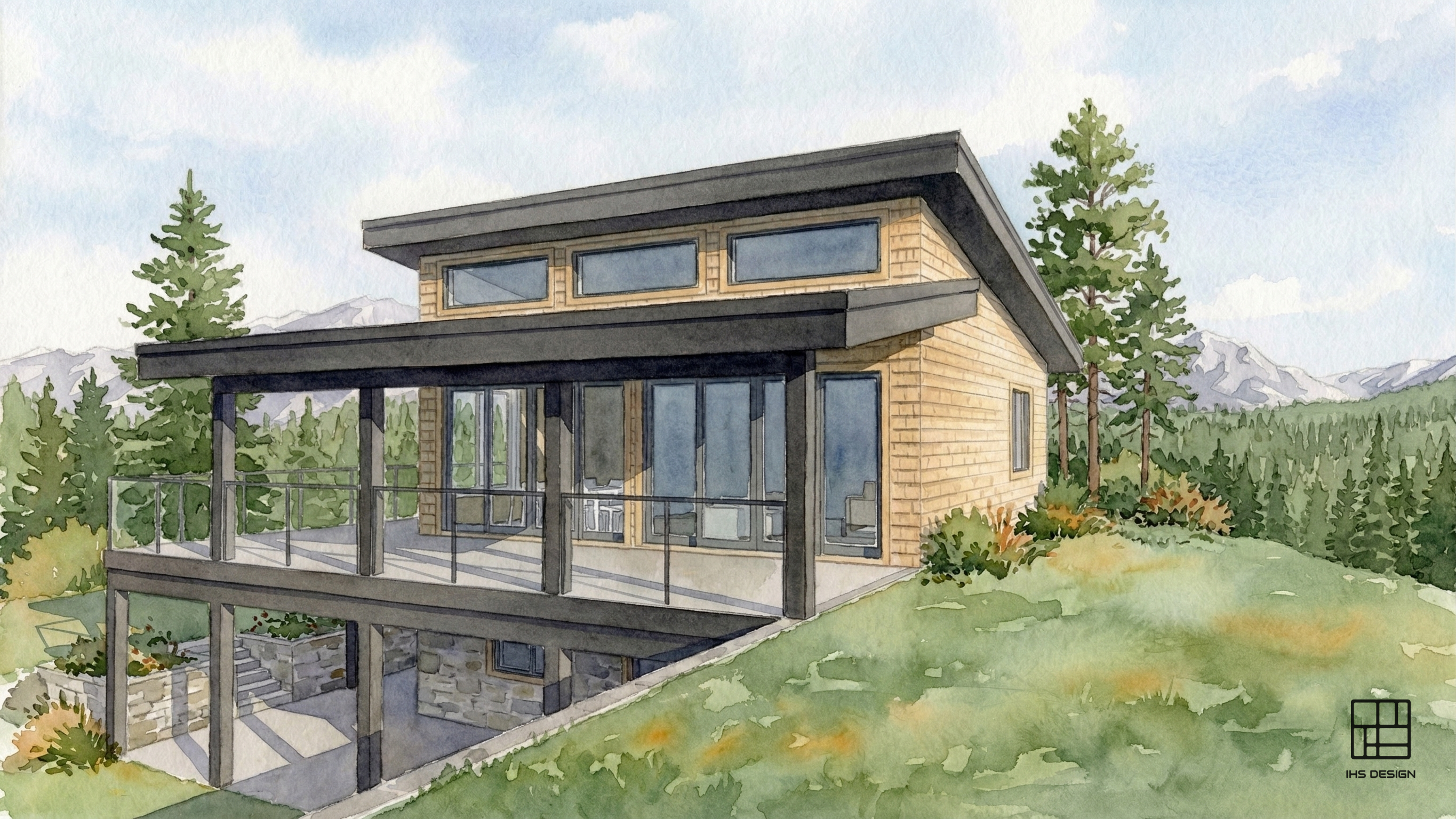 Additional exterior rendering of Sugar Lake Cabin